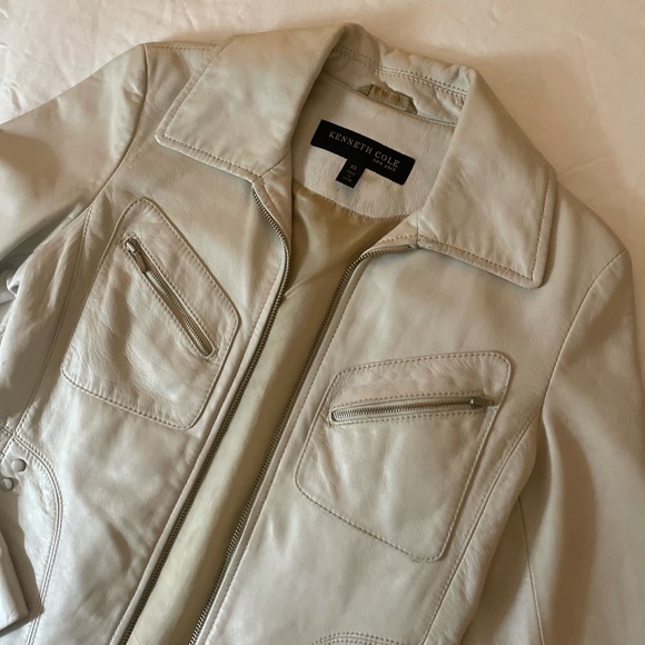 Vintage Kenneth Cole White Leather Motorcycle Jacket - Picture 6 of 8